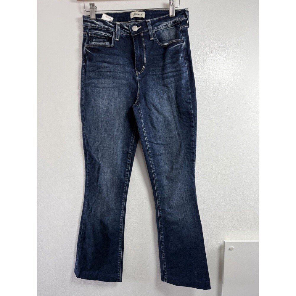 L’AGENCE Kendra Women’s 26 High Rise Cropped Flare Jeans Cambridge Wash Hemmed - Picture 7 of 10